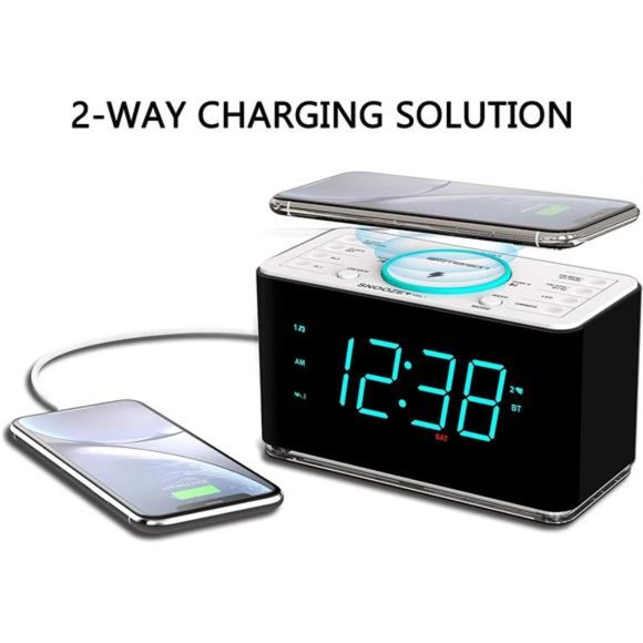 Smartset 15Watt Ultra Fast Wireless Charging Dual Alarm Clock Radio with Speaker - Picture 5 of 6